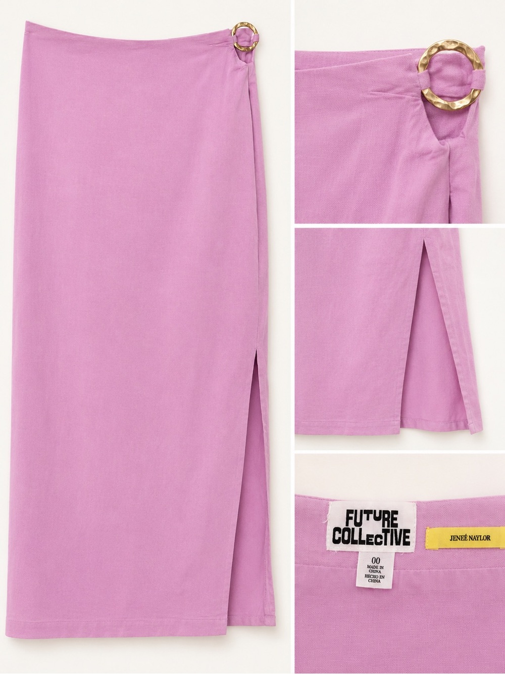Future Collective Lilac Wrap Midi Skirt with Gold Ring